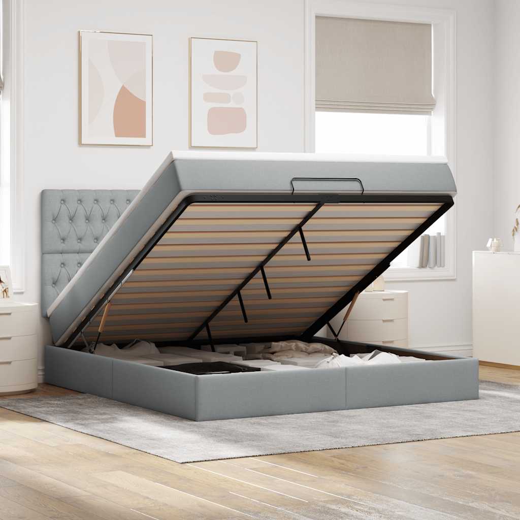 Estrutura cama otomana colchão 160x200 cm tecido cinzento claro
