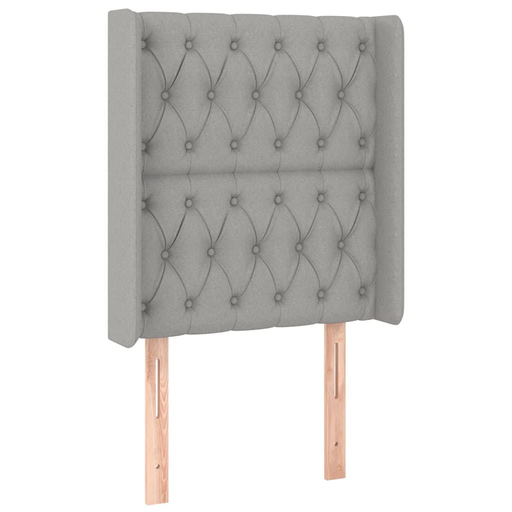 Cabeceira cama c/ luzes LED tecido 83x16x118/128 cm cinza-claro