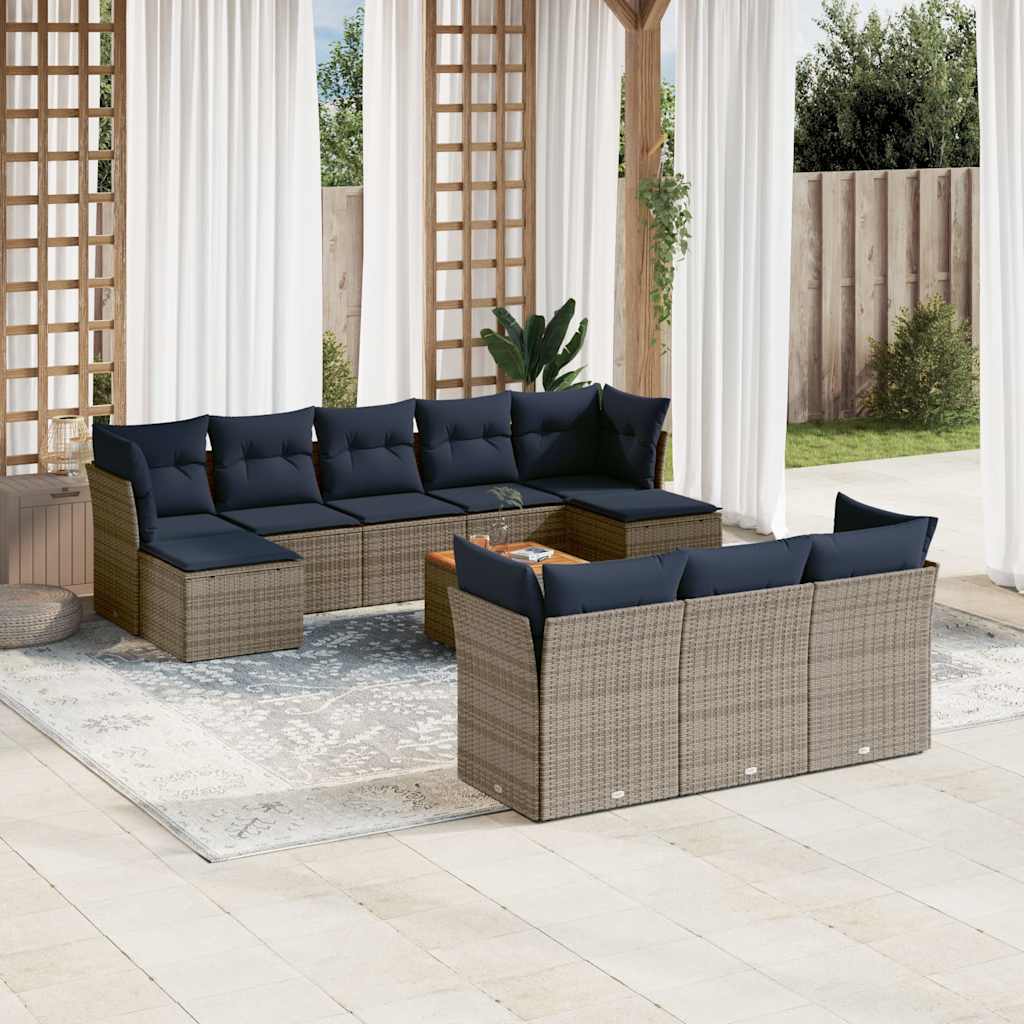 Conjunto de sofá de jardim com 11 peças e almofadas em rattan sintético cinza