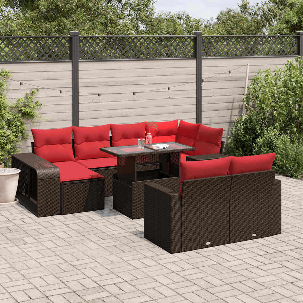 Conjunto de sofá de jardim com 11 peças e almofadas em rattan sintético marrom