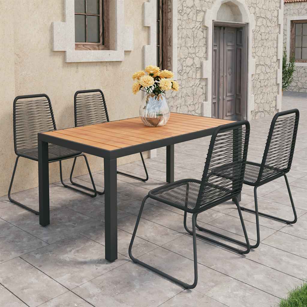 5 Pcs conjunto de jantar p/ jardim vime de PVC preto e castanho