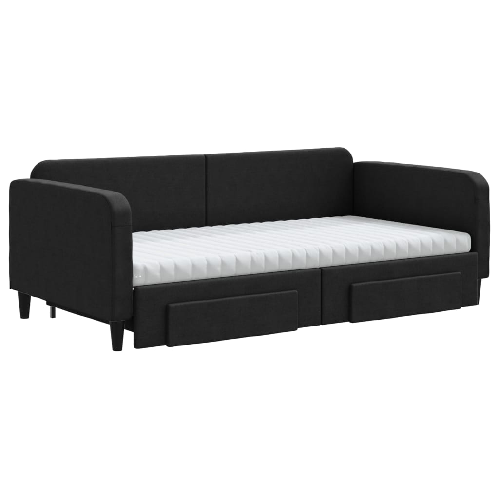 Sofá-cama com gavetão e gavetas 100x200 cm tecido preto