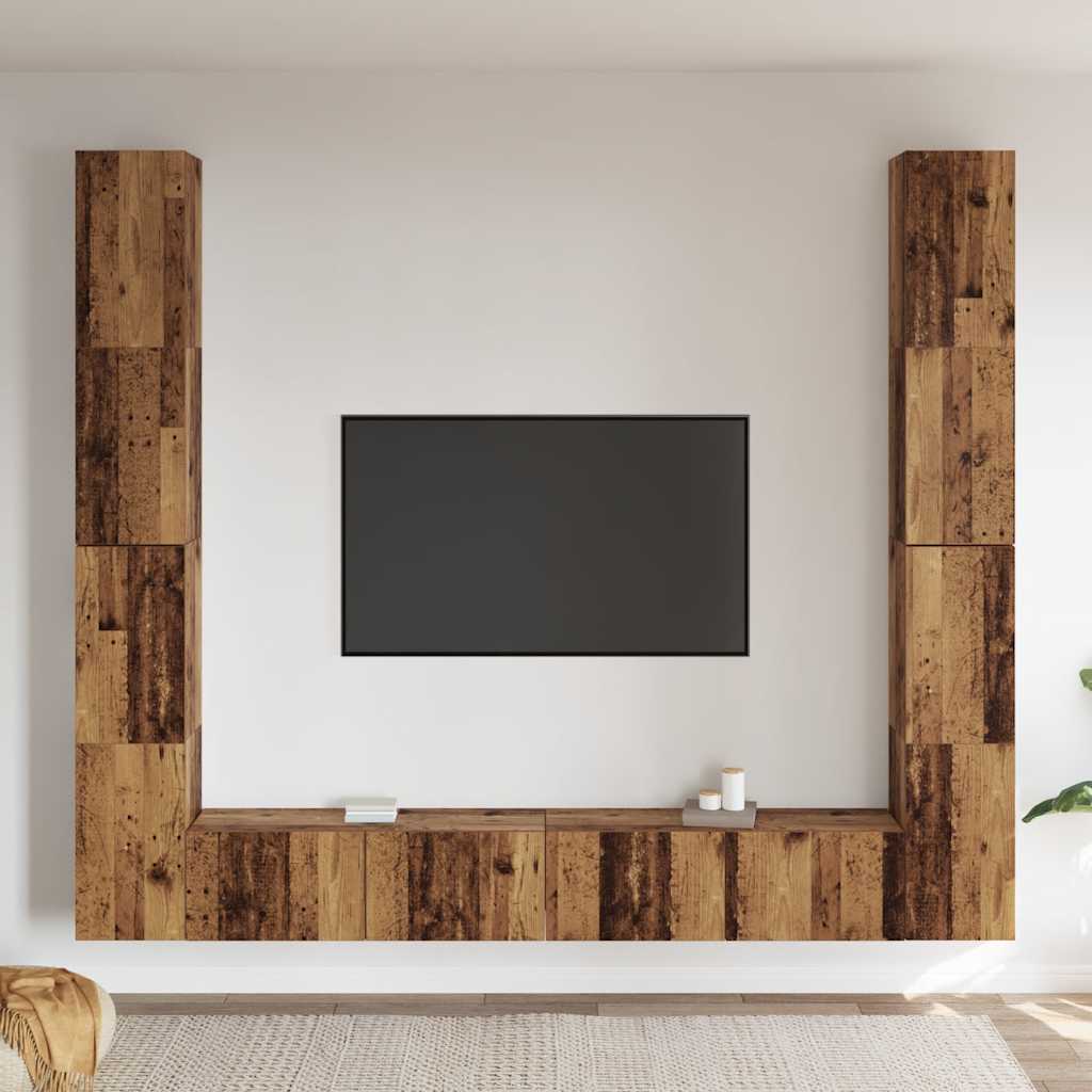 Armários de TV montados na parede 6 pcs madeira velha