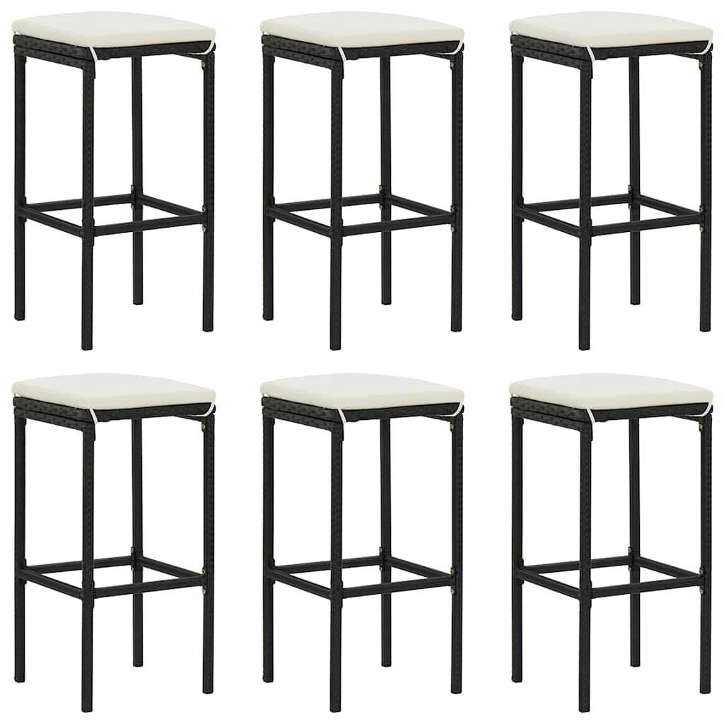 7 Pcs conjunto de bar para jardim c/ almofadões vime PE preto
