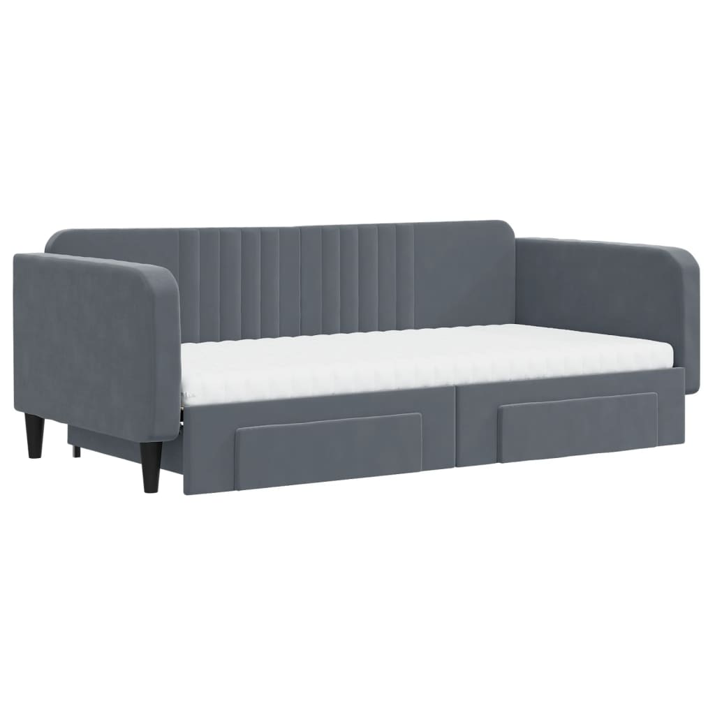 Sofá-cama c/ gavetão e gavetas 100x200cm veludo cinzento-escuro