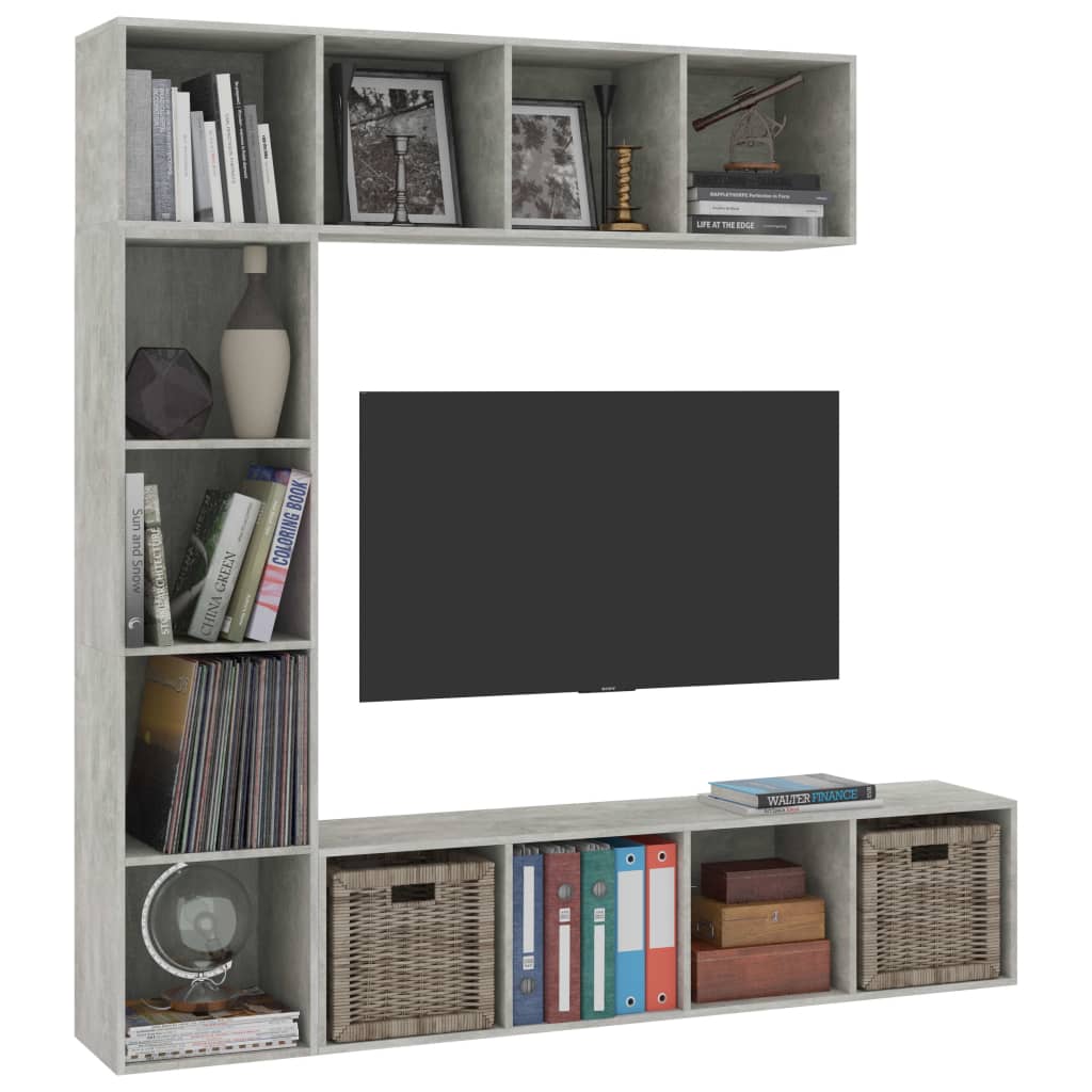3 Pcs conjunto armário TV/estante 180x30x180cm cinzento cimento