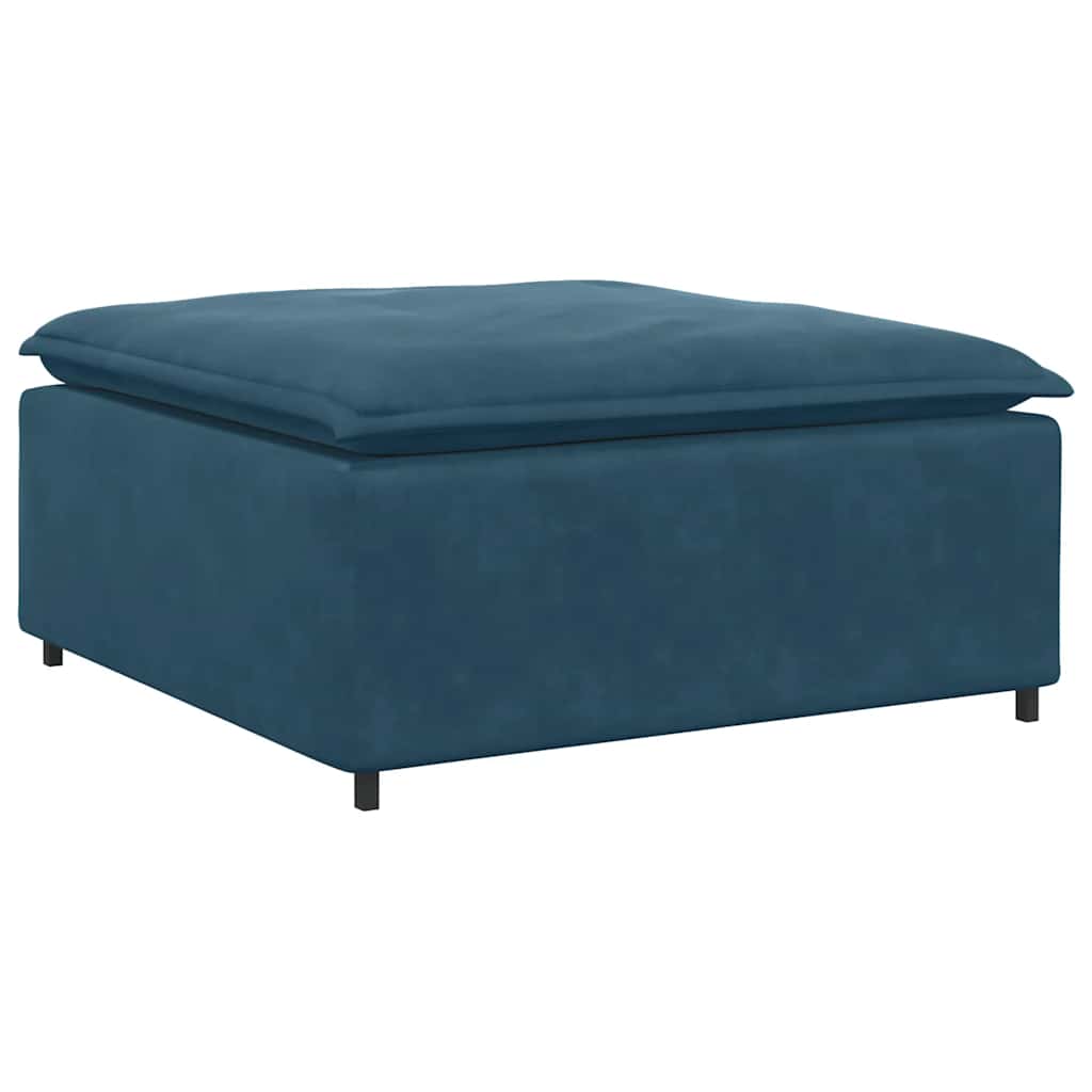 Sofá modular com pufes e almofadas veludo azul