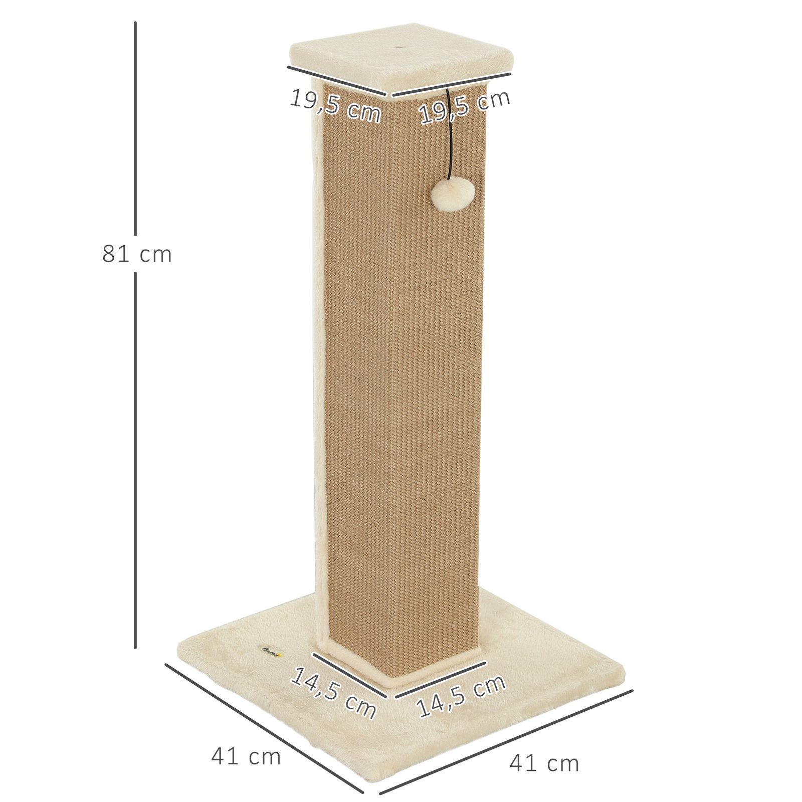 Poste arranhador para gatos altura 81 cm arranhador para gatos com poste de sisal e bola suspensa 41x41x81 cm bege