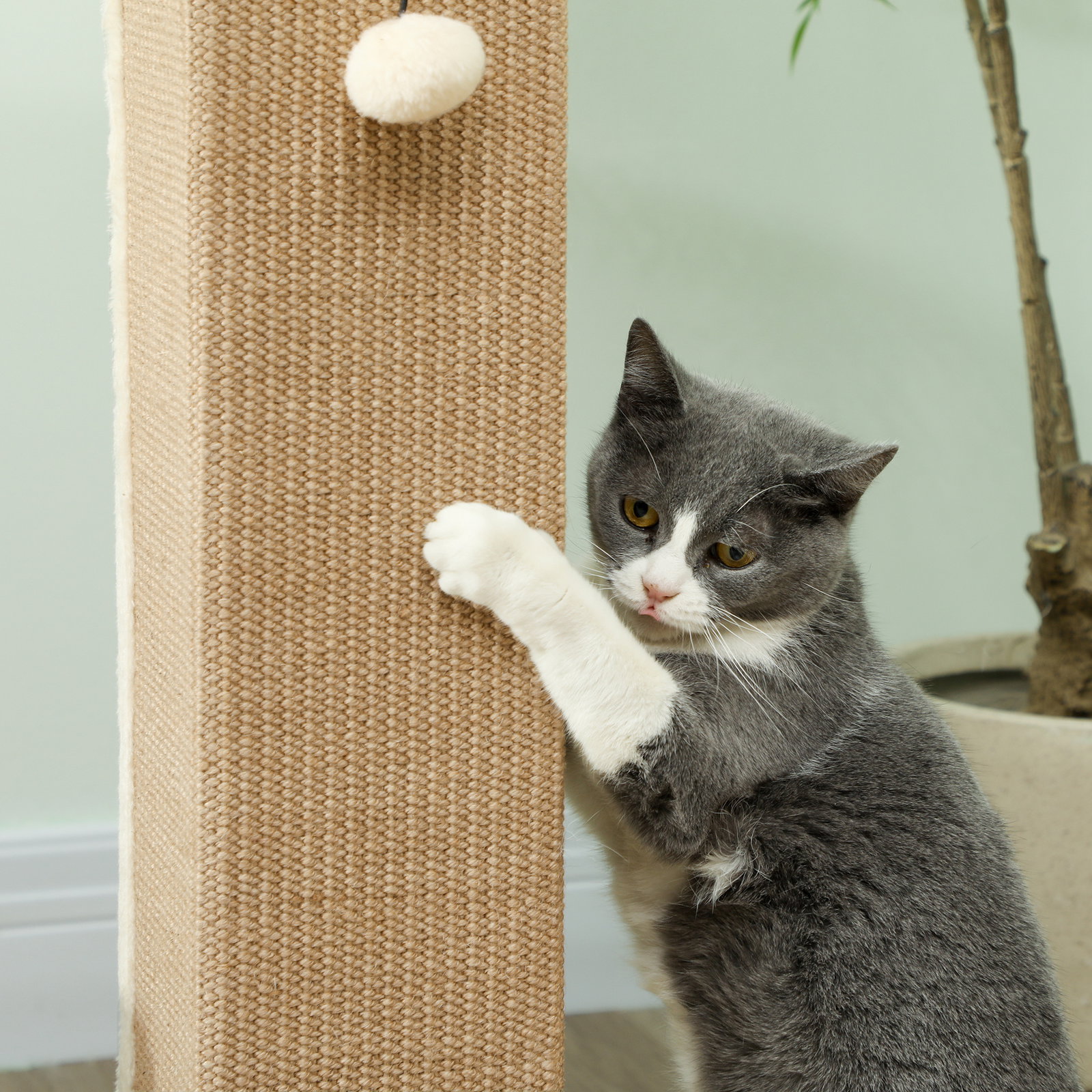 Poste arranhador para gatos altura 81 cm arranhador para gatos com poste de sisal e bola suspensa 41x41x81 cm bege