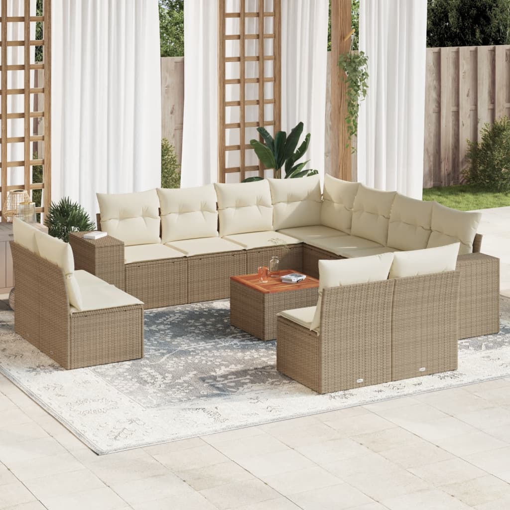 12 Pcs conjunto de sofás p/ jardim com almofadões vime PE bege