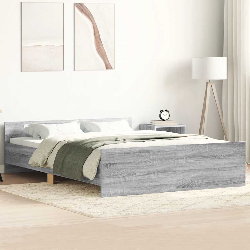 Estrutura de cama c/ painéis de cabeceira e pés cinzento sonoma