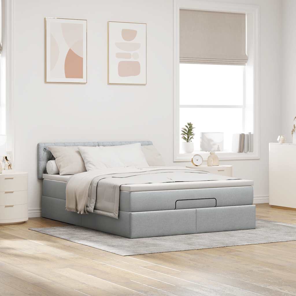 Cama otomana com colchão 140x190 cm tecido cinzento claro