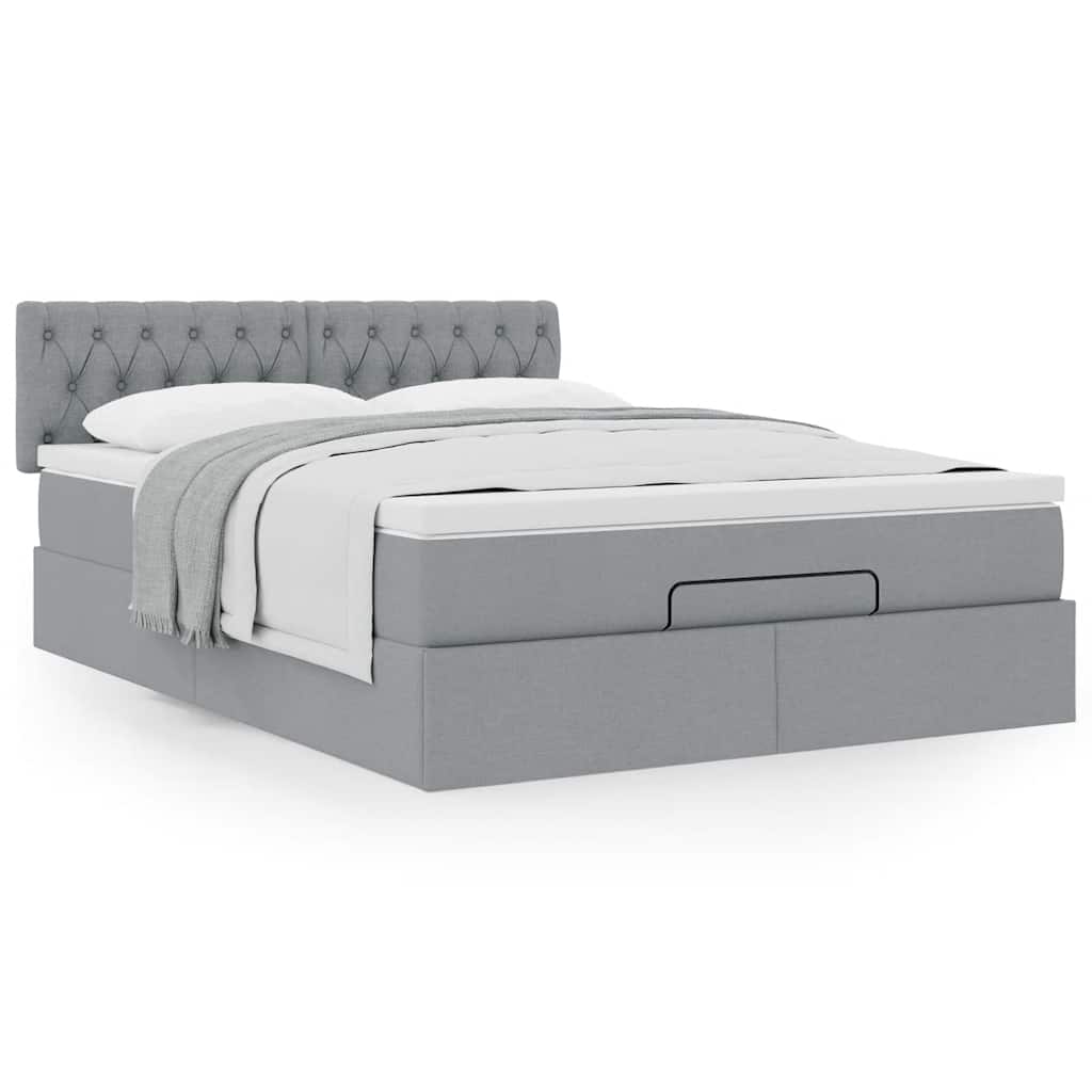 Cama otomana com colchão 140x190 cm tecido cinzento claro