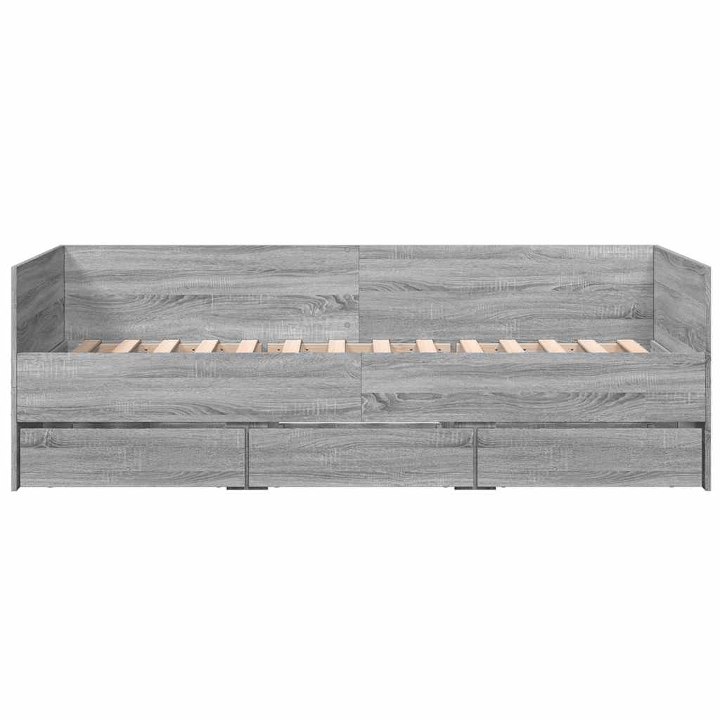 Sofá-cama com gavetas sem colchão 100x200 cm cinzento sonoma