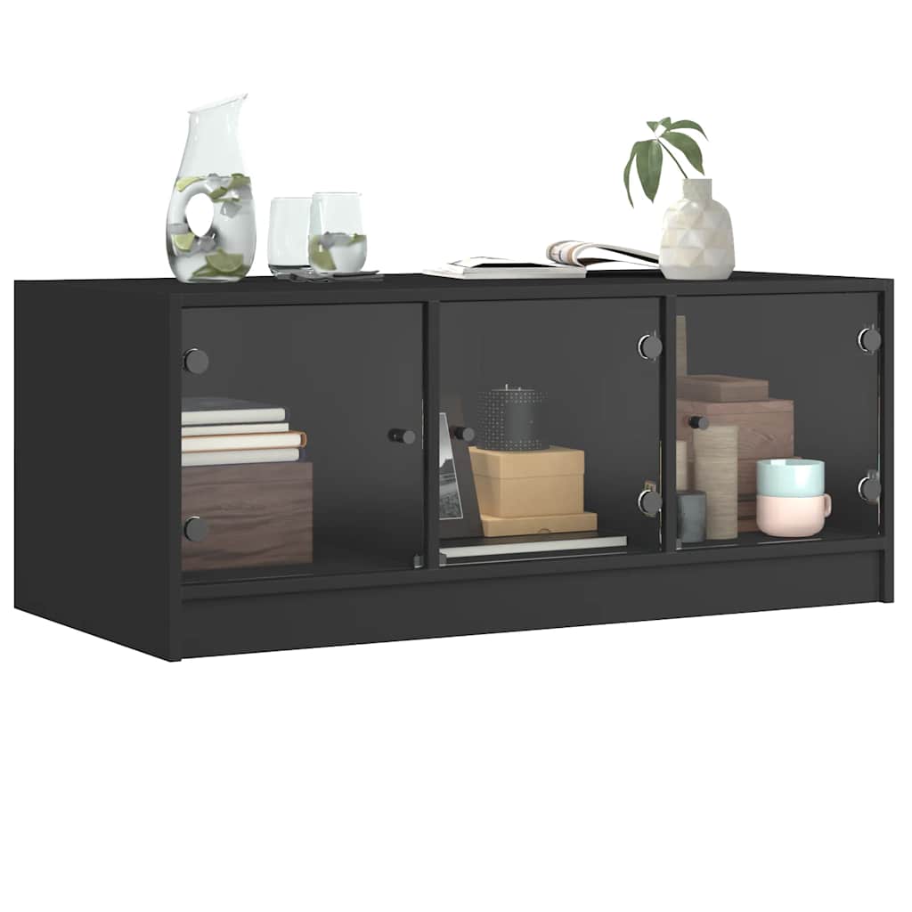 Mesa de centro c/ portas de vidro 102x50x42 cm preto