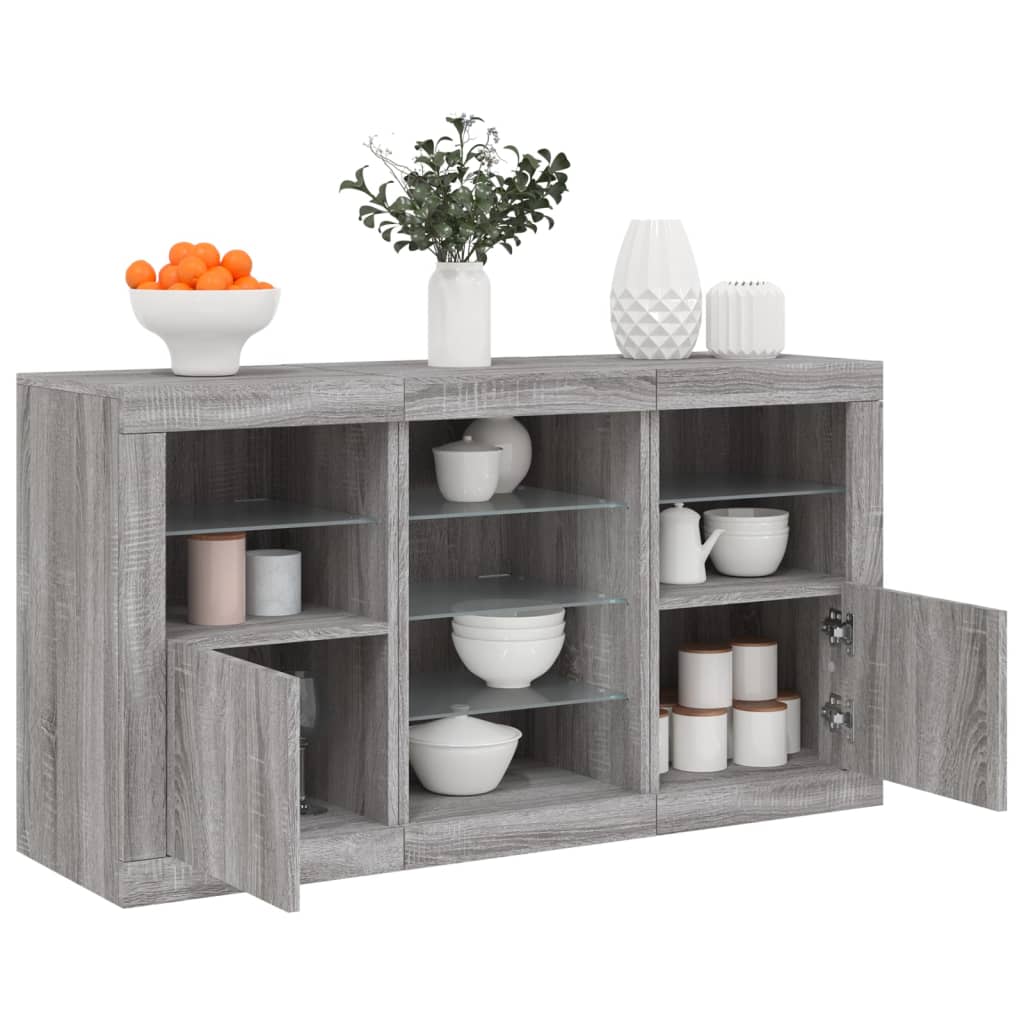 Aparador com luzes LED 123x37x67 cm cinzento sonoma