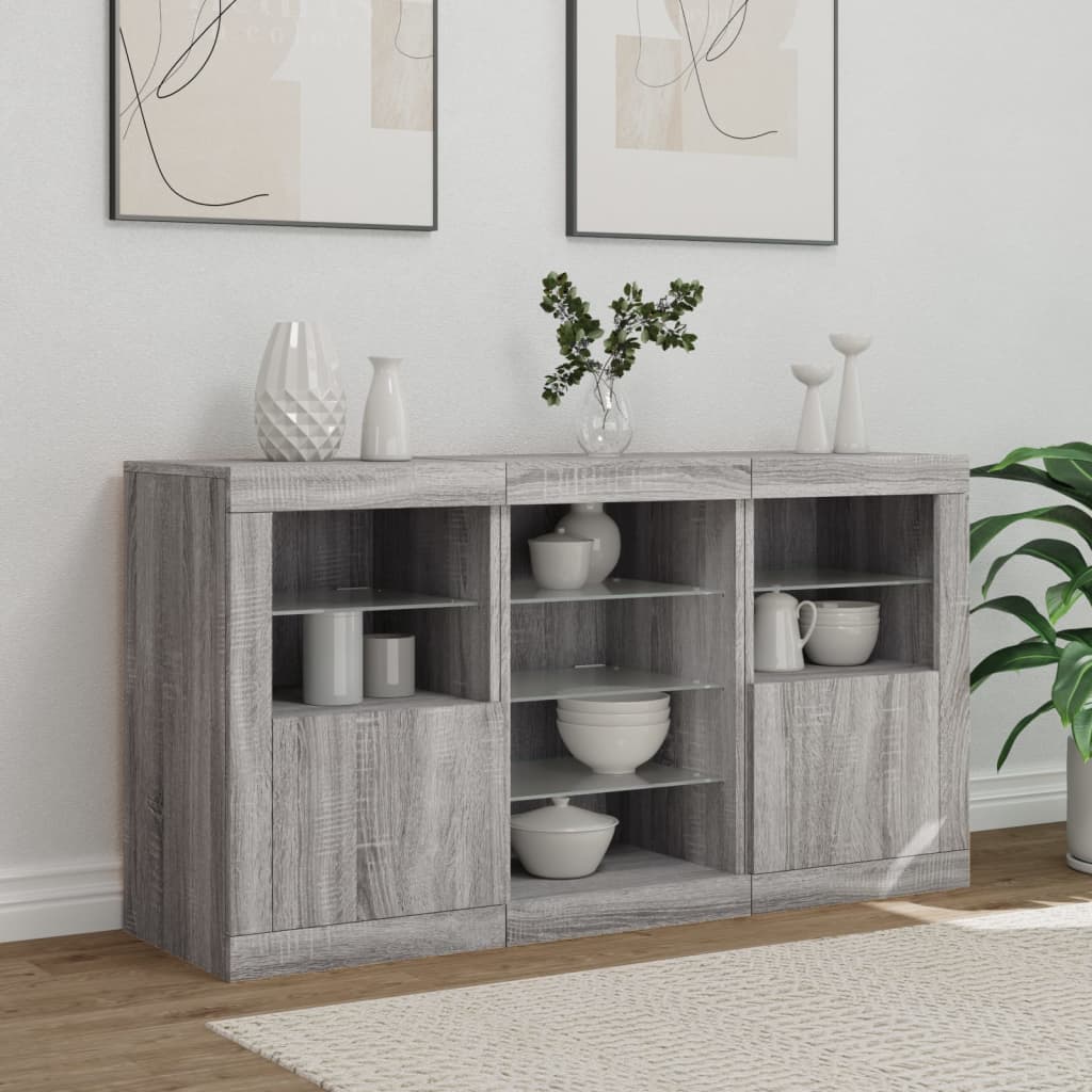 Aparador com luzes LED 123x37x67 cm cinzento sonoma