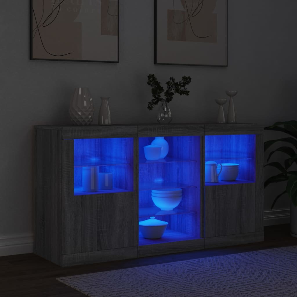 Aparador com luzes LED 123x37x67 cm cinzento sonoma