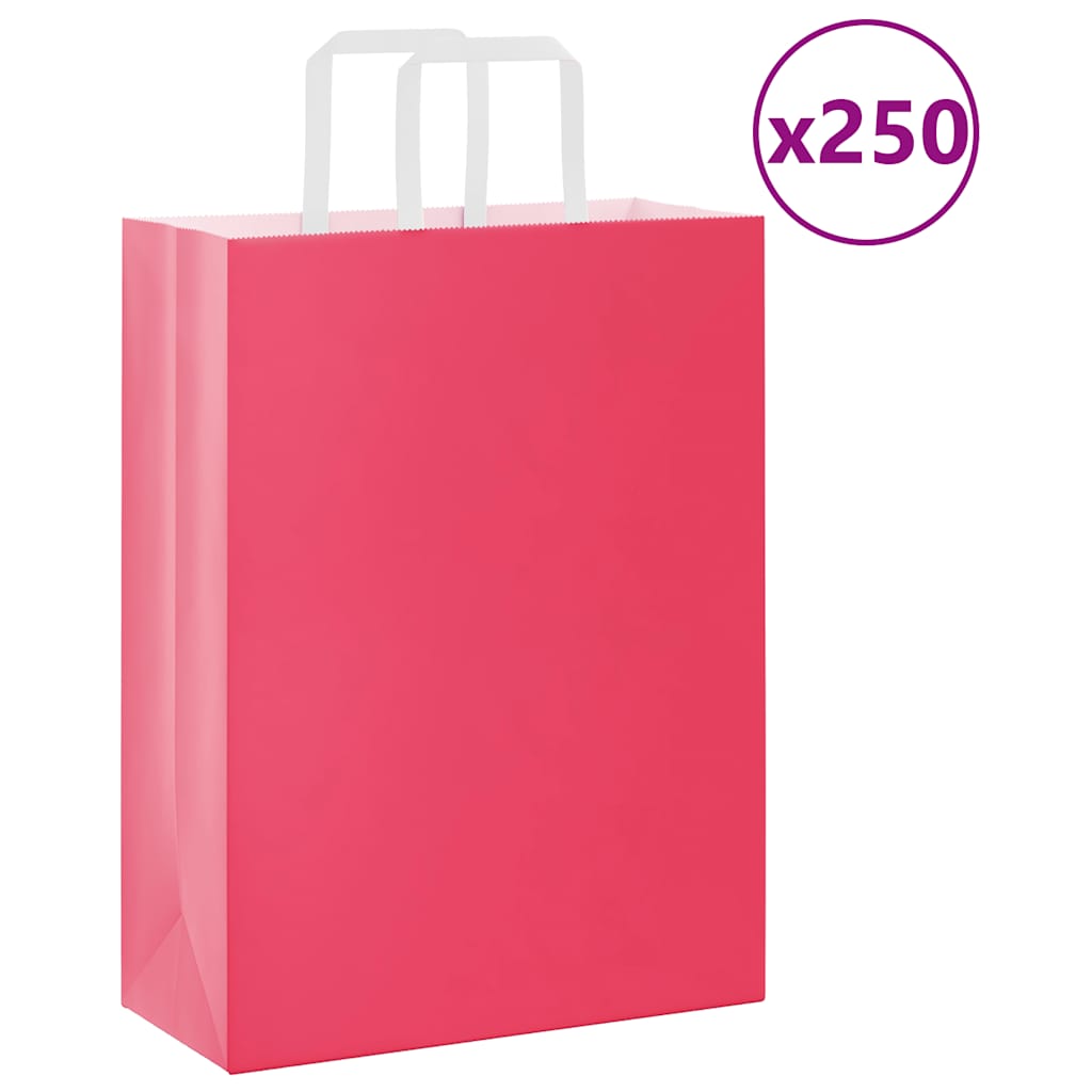 Sacos de papel 250 unid com alças rosa 26x12x35 cm