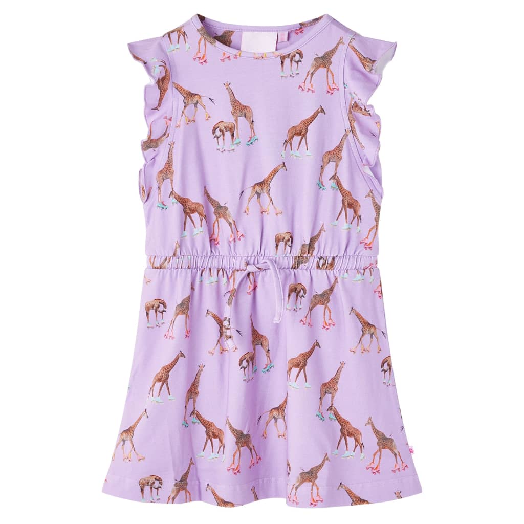 Vestido para criança mangas com folhos e cordão lilás 116