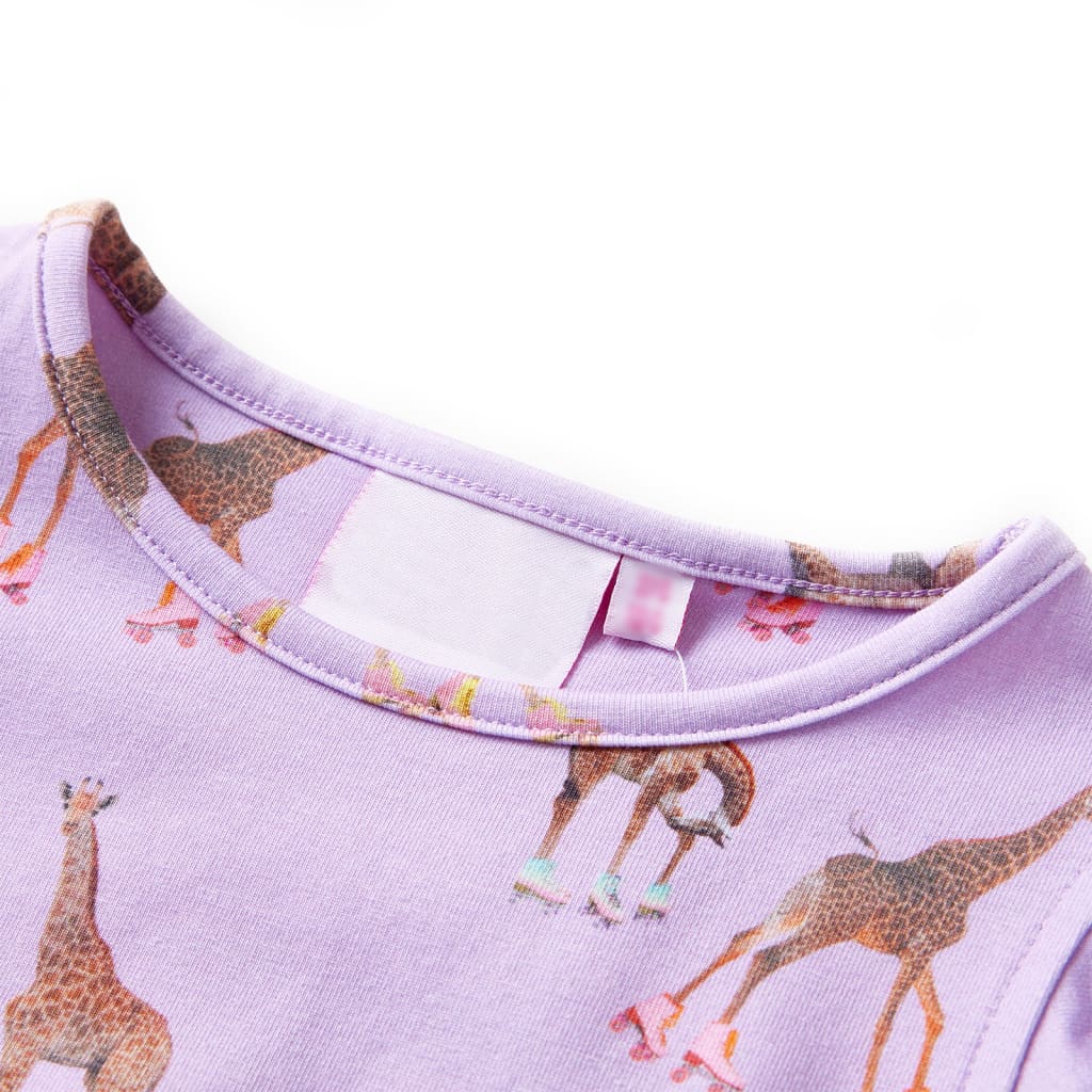 Vestido para criança mangas com folhos e cordão lilás 116