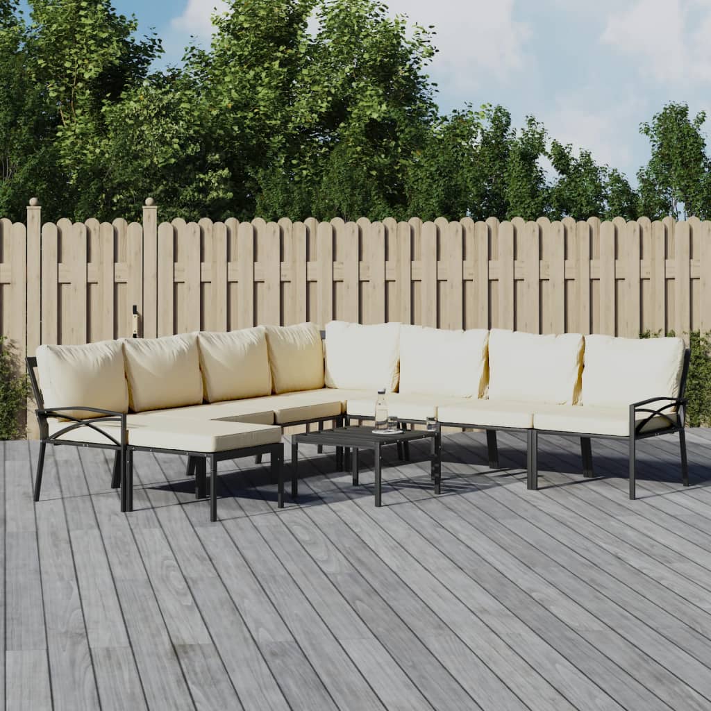 9 Pcs conjunto lounge de jardim aço c/ almofadões areia