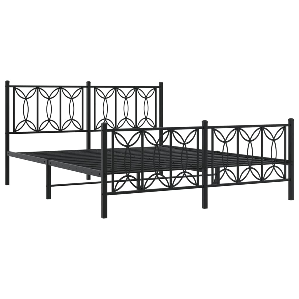 Estrutura de cama com cabeceira e pés 150x200 cm metal preto