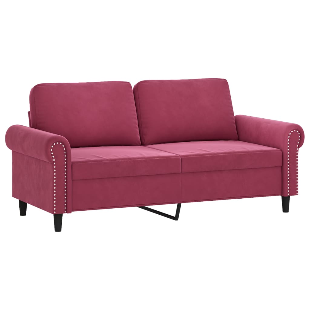 2 Pcs conjunto de sofás com almofadões veludo vermelho tinto