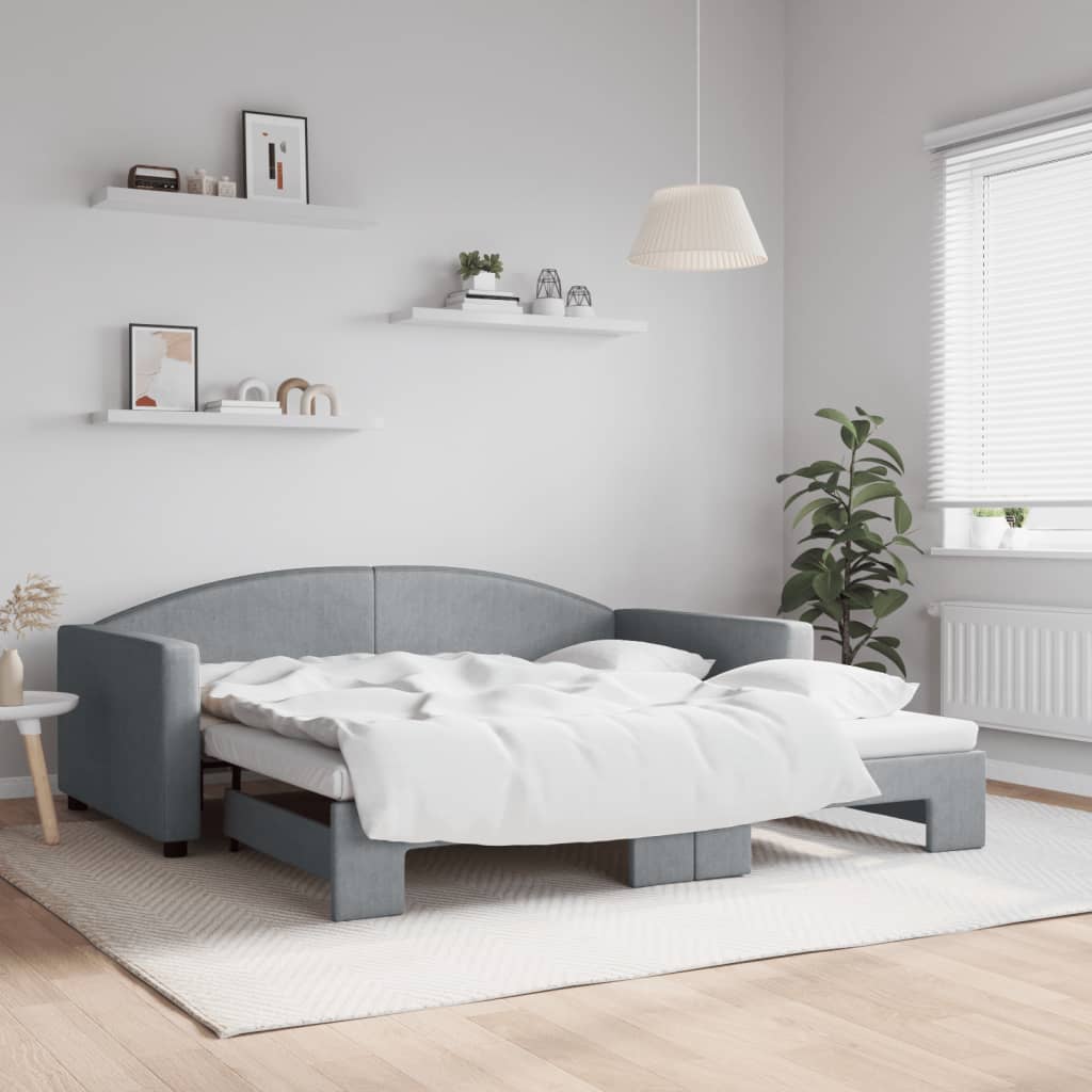 Sofá-cama com gavetão 100x190 cm tecido cinzento-claro