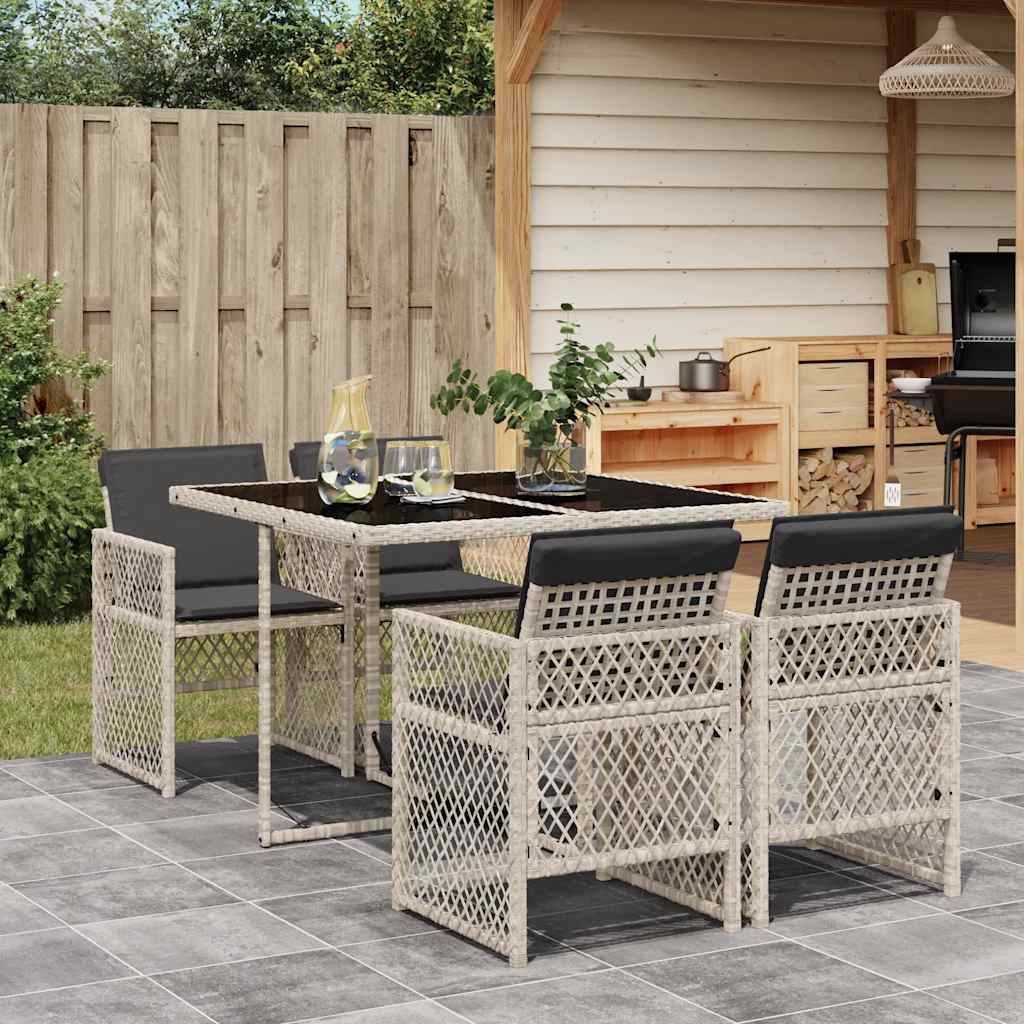 5 Pcs conjunto de jantar p/ jardim c/ almofadões cinzento claro