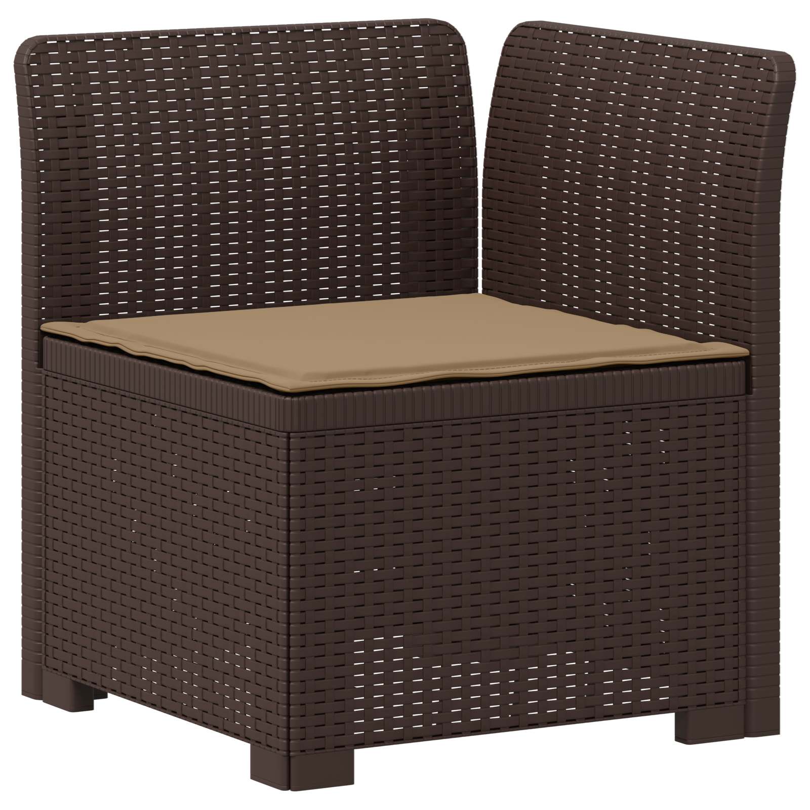 Sofá de jardim 1 lugar com almofada look rattan PP castanho