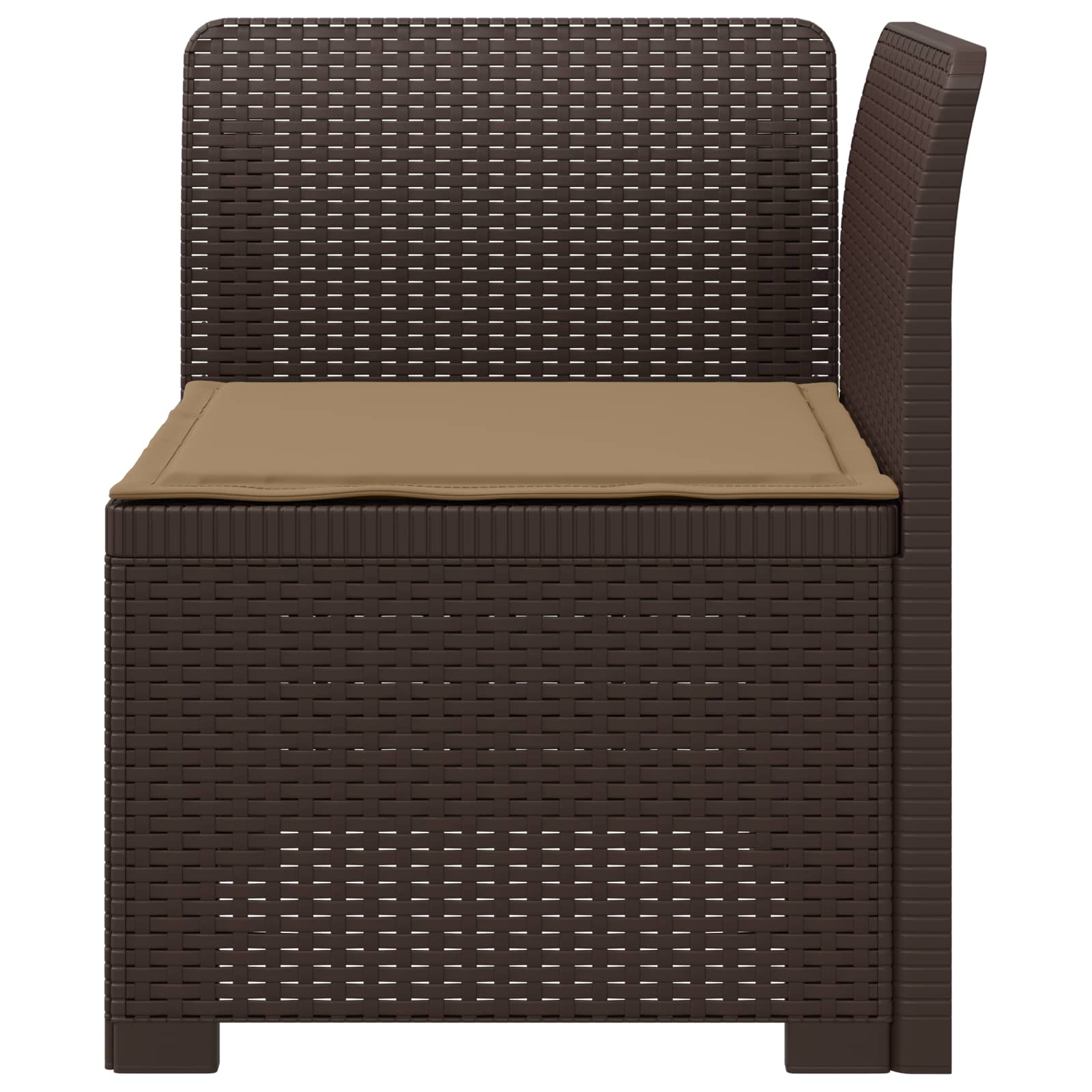Sofá de jardim 1 lugar com almofada look rattan PP castanho