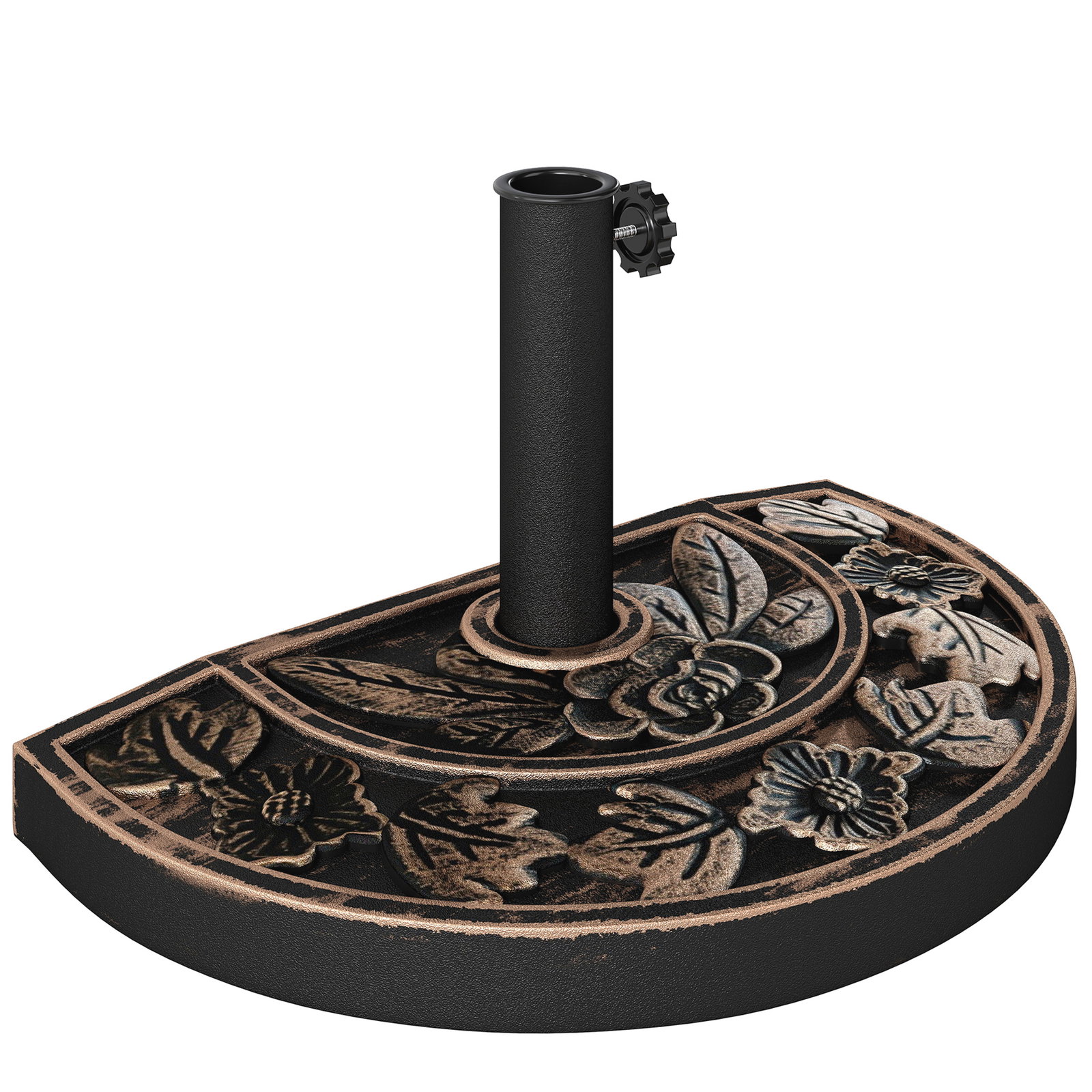 Base para chapéu de sol de resina em forma semicircular para mastros de ø3,8 cm e ø4,8 cm peso 9 kg 50x31x32 cm bronze