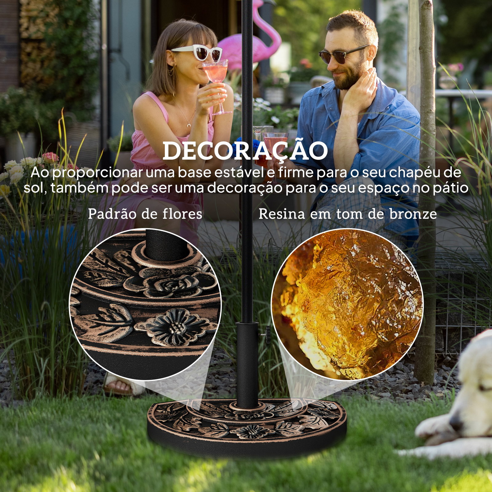 Base para chapéu de sol de resina em forma semicircular para mastros de ø3,8 cm e ø4,8 cm peso 9 kg 50x31x32 cm bronze