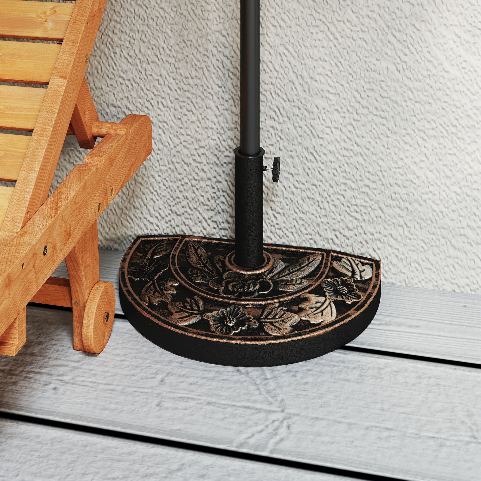 Base para chapéu de sol de resina em forma semicircular para mastros de ø3,8 cm e ø4,8 cm peso 9 kg 50x31x32 cm bronze
