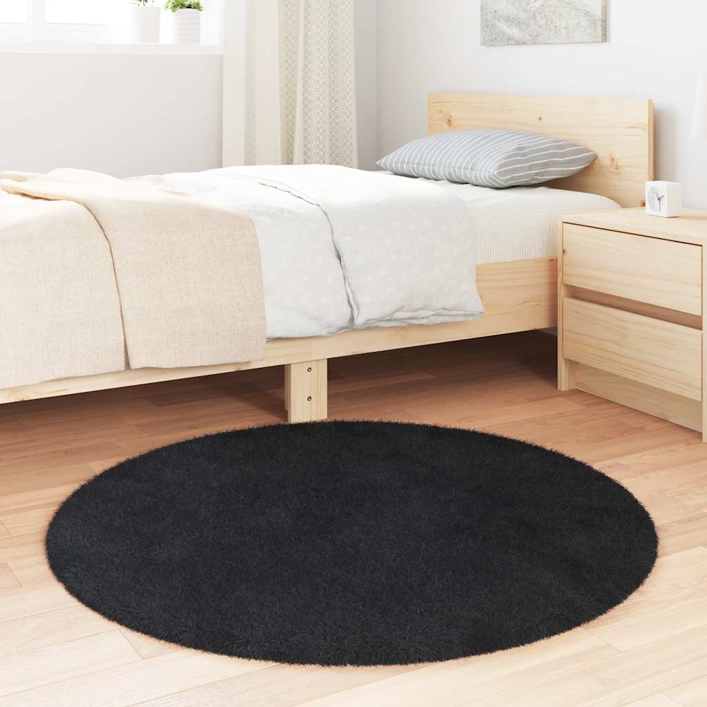 Tapete shaggy de pelo alto navarra 100x100 cm poliéster preto