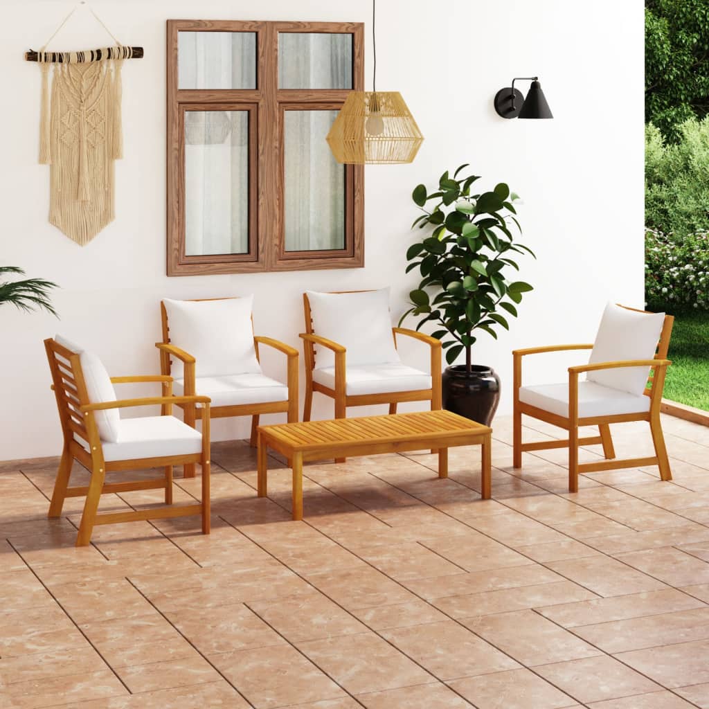 5 Pcs conjunto lounge de jardim c/ almofadões acácia maciça