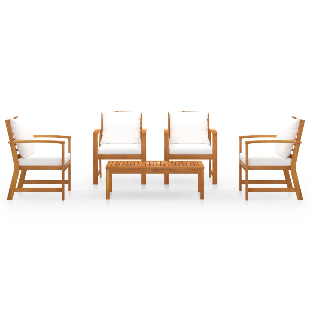5 Pcs conjunto lounge de jardim c/ almofadões acácia maciça