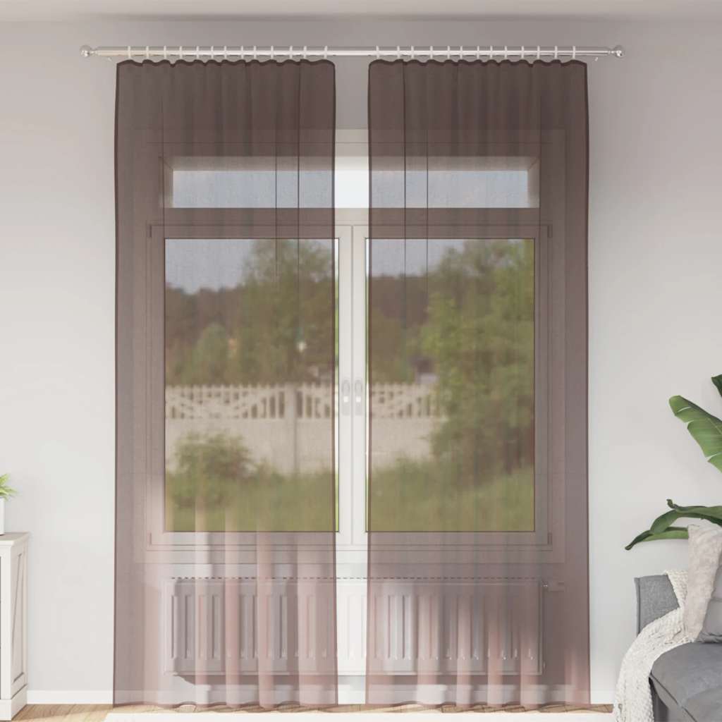 Cortinas de voile com aba 2 pcs castanho