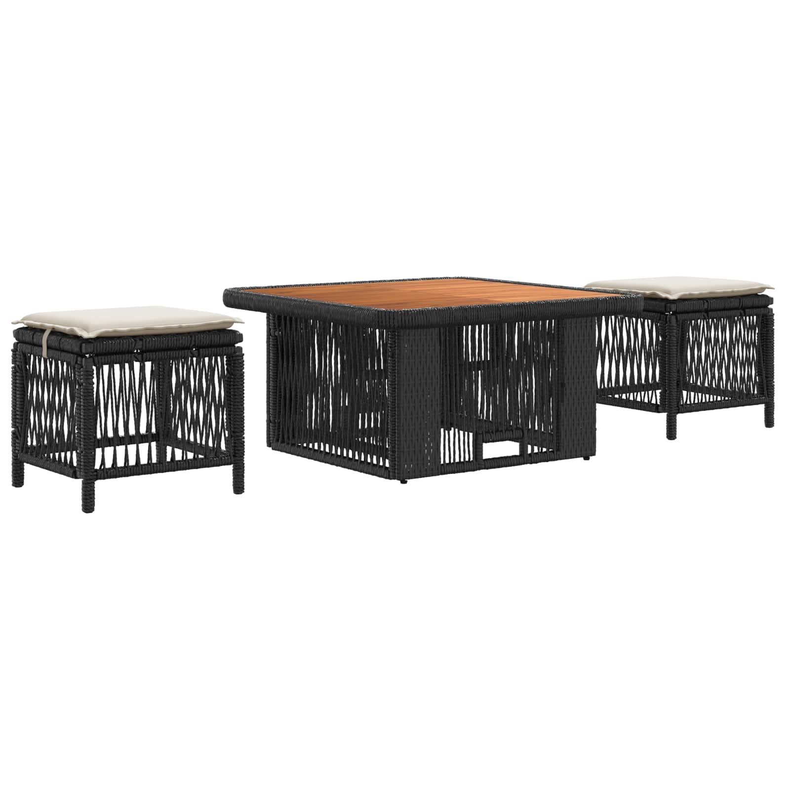 Conjunto de jantar para jardim 3 unid. bege e creme vime PE