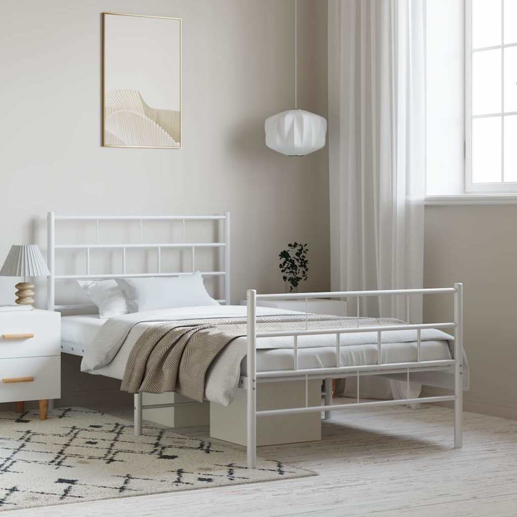 Estrutura de cama com cabeceira e pés 100x200 cm metal branco