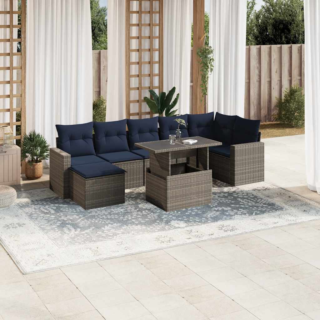 Conjunto de sofá de jardim com 8 peças e almofadas em rattan sintético cinza