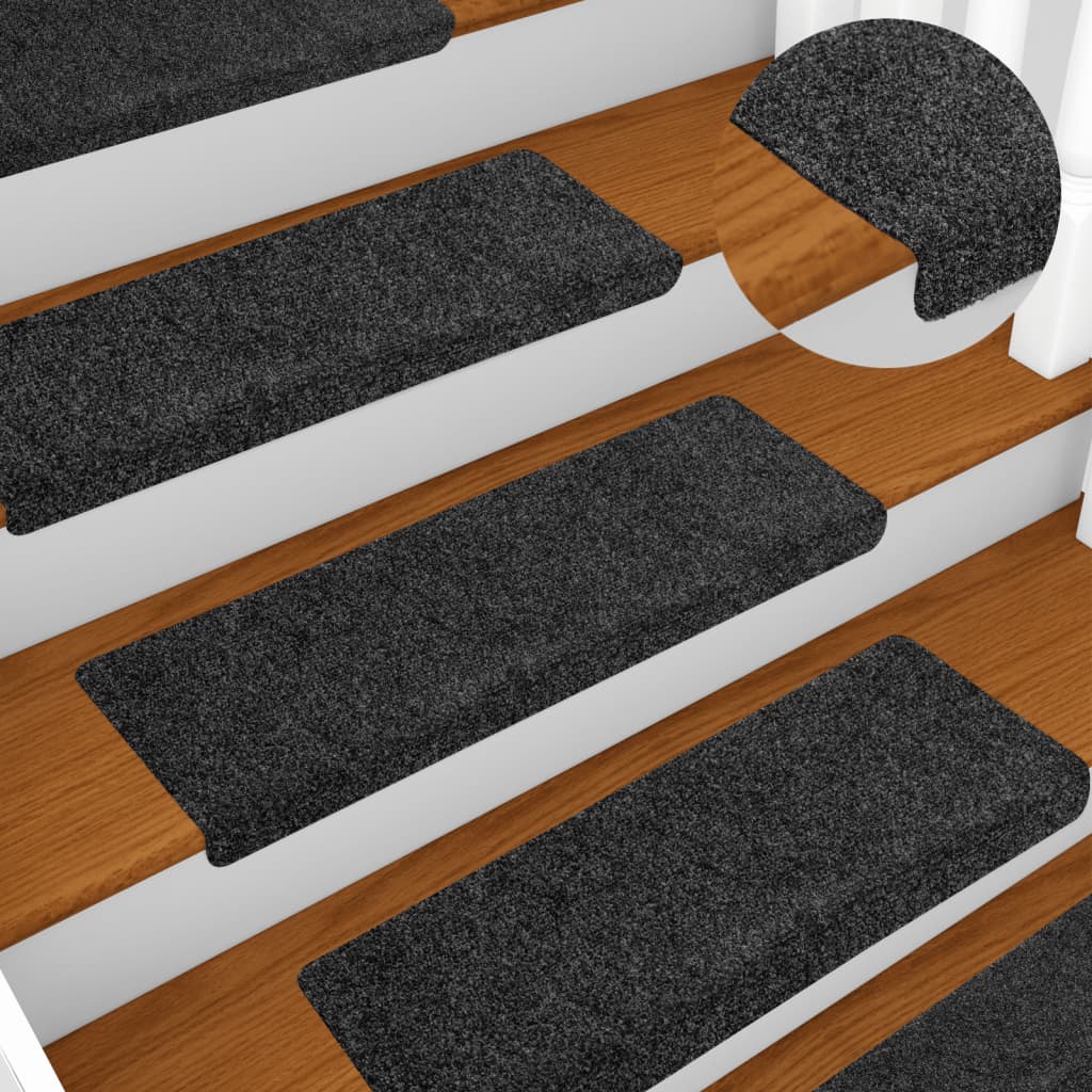 Tapetes de escada autoadesivos 5 peças 65x21x4 cm cinzento escuro com borda retangular