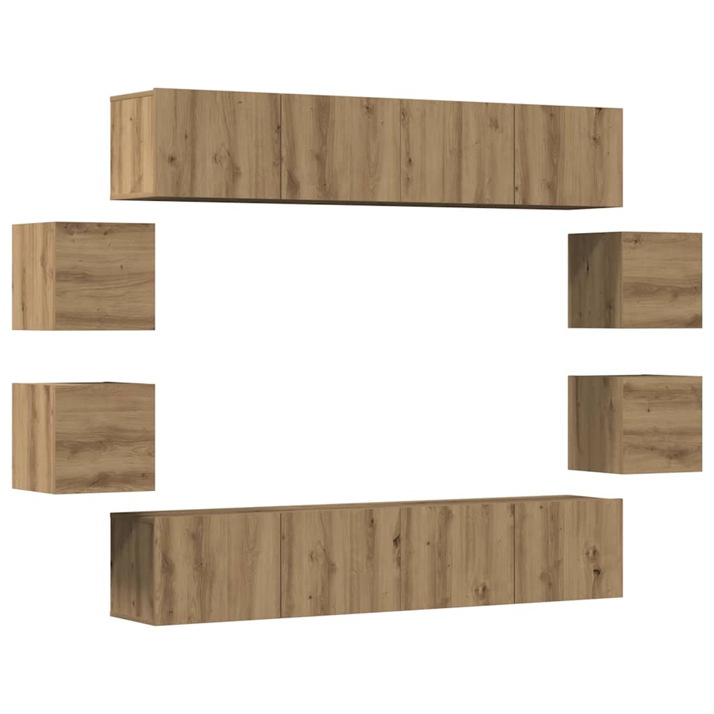 Conjunto de armário TV parede 8 pcs madeira carvalho artisiano