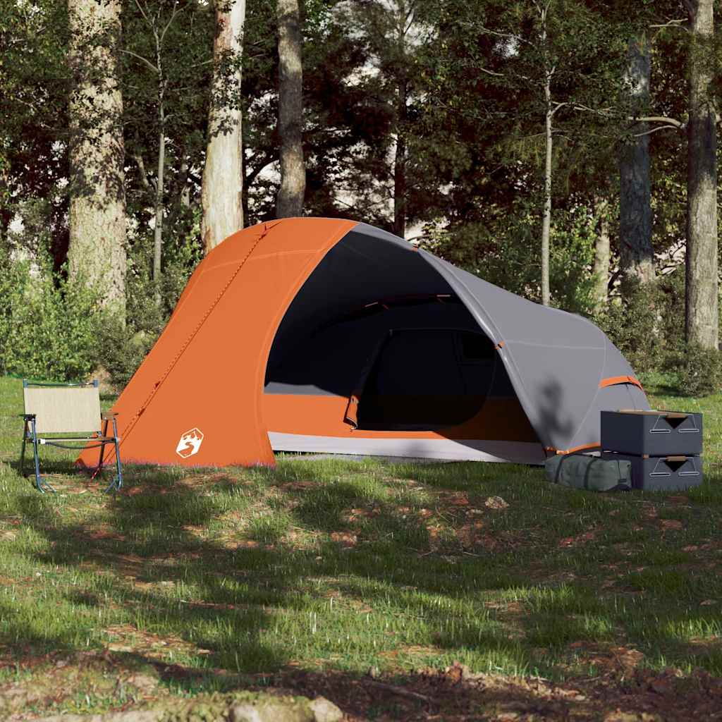 Tenda de campismo cúpula p/ 4 pessoas impermeável cinza e laranja