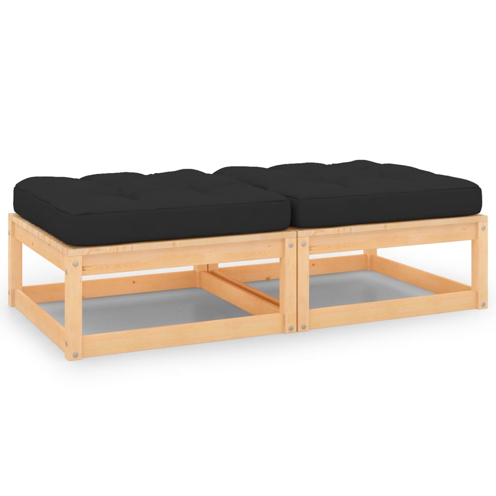 Apoio de pés p/ jardim c/ almofadões 2 pcs pinho maciço