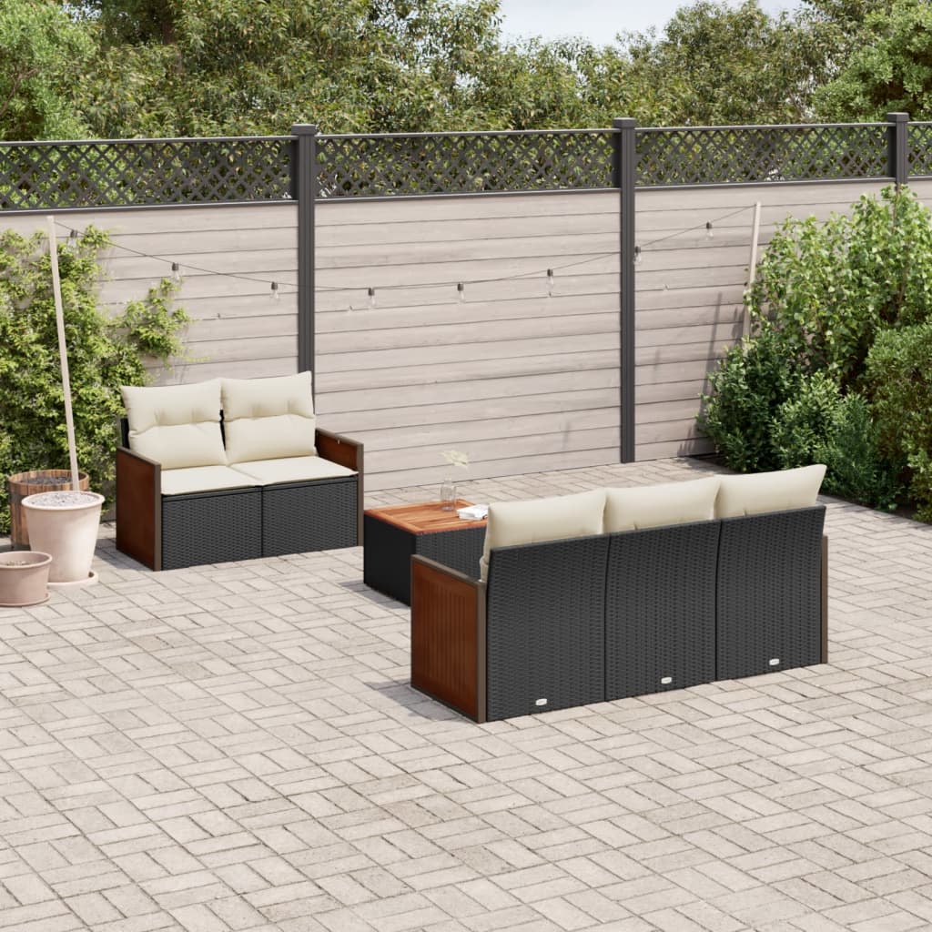 6 Pcs conjunto sofás de jardim c/ almofadões vime PE preto