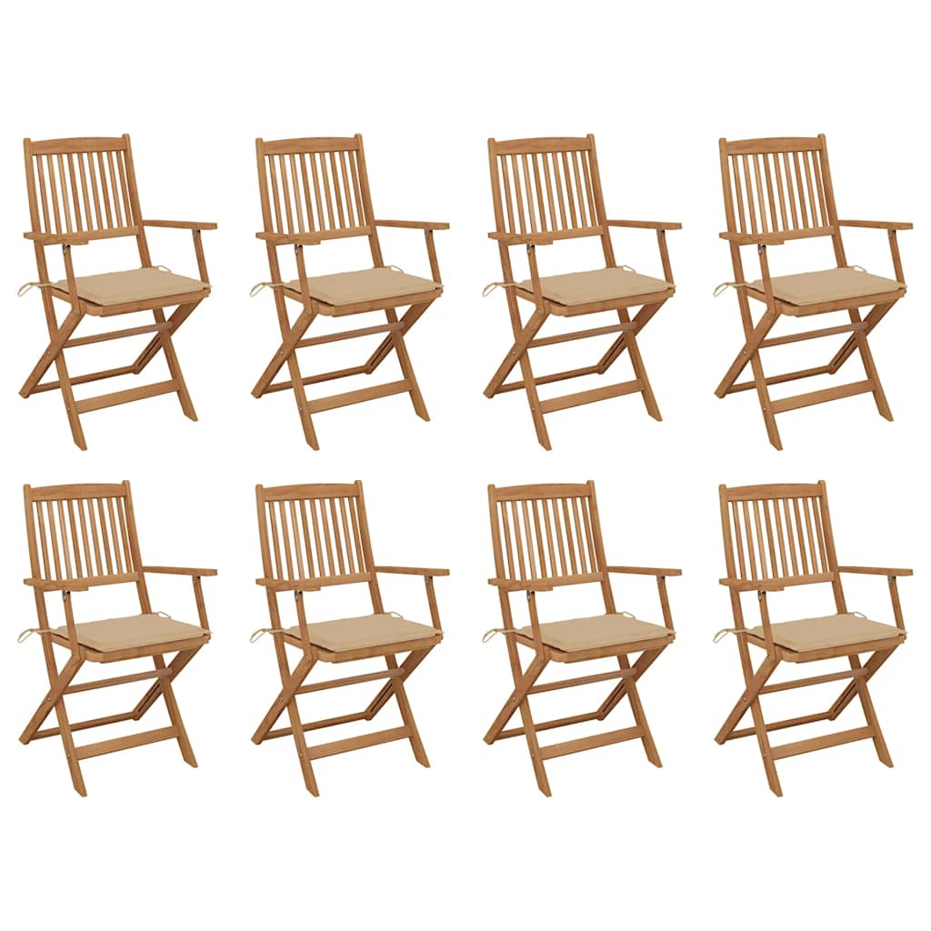 Cadeiras de exterior dobráveis c/ almofadões 8pcs acácia maciça