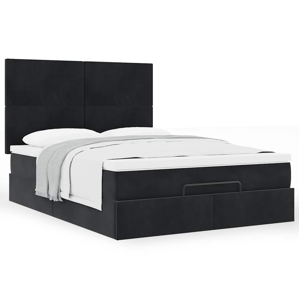 Estrutura de cama otomana com colchões 140x200 cm veludo preto