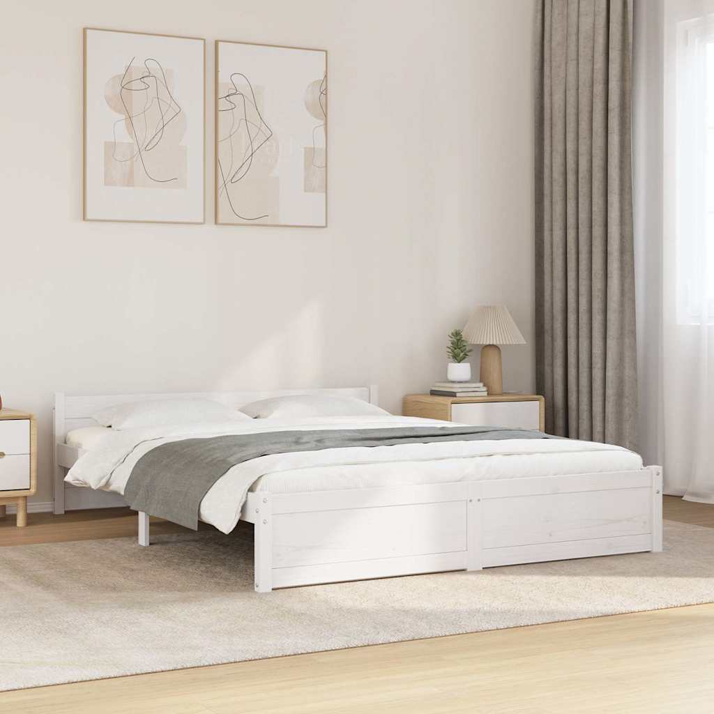 Estrutura de cama 140x200 cm madeira maciça branco